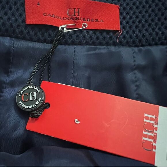 Carolina Herrera Navy Blue Textured Cotton Pencil Skirt NWT Size 4 Career Midi - Picture 8 of 9